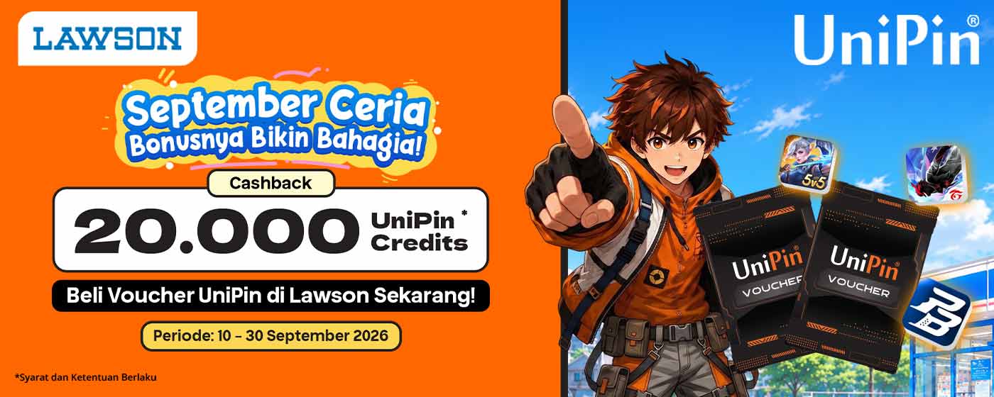 September Ceria! Beli Voucher UniPin di Lawson & Dapat Cashback hingga 20.000 Credits!